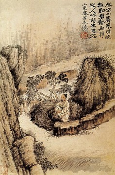 three women at the table by the lamp Painting - Shitao crouched at the edge of the water 1690 old Chinese